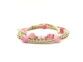 Armband Ceylan met roze edelstenen en real gold plated balletjes