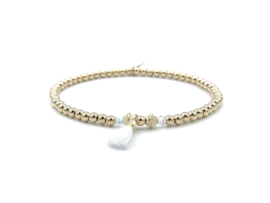 Armband Nore met real gold plated balletjes, Swarovski crystal en wit kwastje