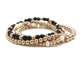 Armband Bonnie met zwarte onyx edelsteen en rosé real gold plated balletjes