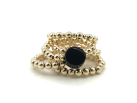 Stretch ring Elisabeth met real gold plated bolletjes en zwarte onyx disc