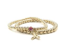 Armband Pink Ribbon met real gold plated balletjes