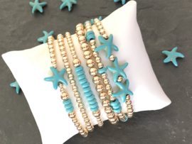 Armband Liza met turquoise zeester en real gold plated balletjes