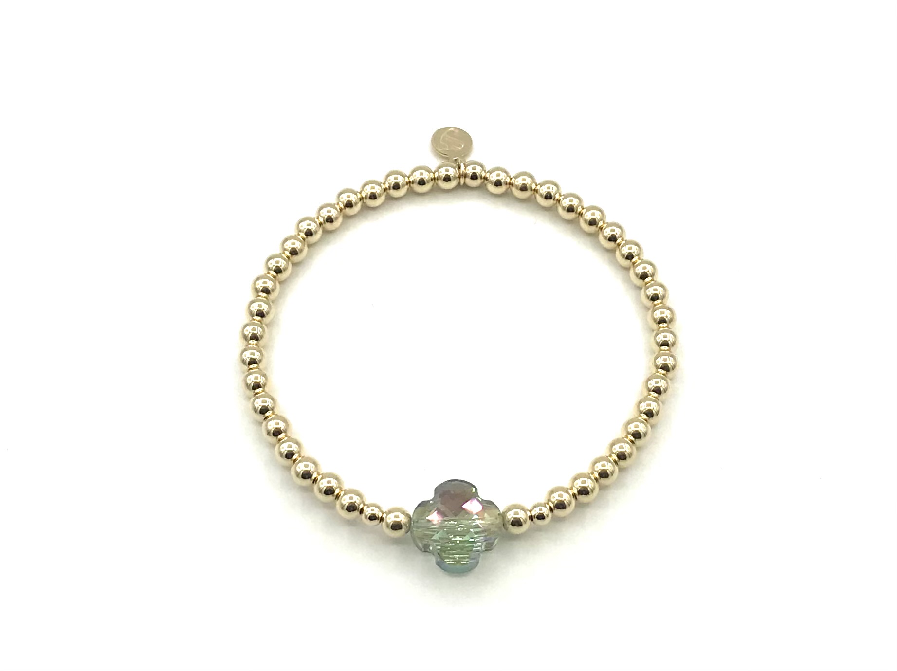 Armband Rabia green met real gold plated bolletjes en groen klavertje