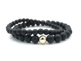 Heren armband Hugo met matte zwarte onyx edelsteen en real gold plated kraal