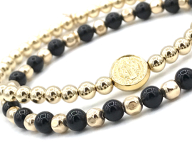 Armband Diede met facet real gold plated balletjes en zwarte onyx edelsteen