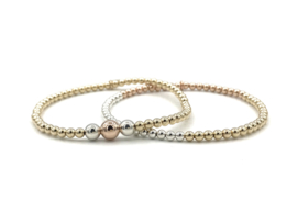 Armband Marie met 925 Sterling zilveren- en real gold plated- en rosé real gold plated balletjes