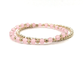 Armband Pink Lady met facet real gold plated balletjes en roze jade  edelsteen