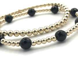 Armband Lauren met real gold plated balletjes en zwarte onyx edelsteen