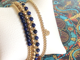 Armband Selena met real gold plated balletjes en Lapis Lazuli edelsteen