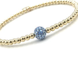 Armband Sylvia blue met real gold plated balletjes en Swarovski crystal