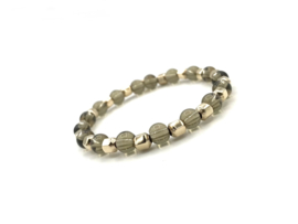 Armband Roosmarijn met facet real gold plated balletjes en rookkwarts edelsteen