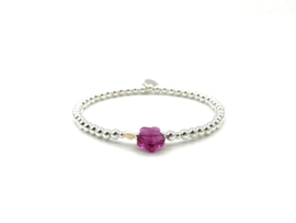 Armband Bloem fuchsia met Swarovski crystal en écht zilveren balletjes