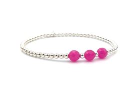 Armband Bente met Sterling zilveren balletjes en roze chalcedoon edelsteen