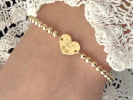 Armband Love mum met hartje en real gold plated balletjes