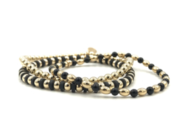 Armband Kaat met ovale real gold plated balletjes en zwarte onyx edelstenen