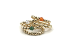 Stretch ring Azra met real gold plated balletjes en oranje Swarovski crystal