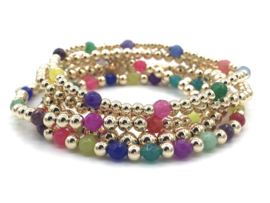 Armband Yenthe met real gold plated balletjes en gekleurde jade edelsteen