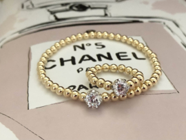 Stretch ring Sarah met real gold plated balletjes en 925 Sterling zilveren kroontje met Zirkonia
