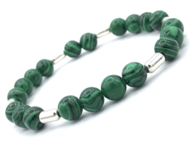 Heren armband Sven met groene malachiet en Sterling zilveren staafjes