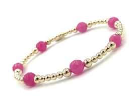 Armband Selina pink met real gold plated balletjes en chalcedoon edelsteen