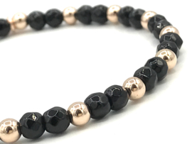 Armband Bonnie met zwarte onyx edelsteen en rosé real gold plated balletjes