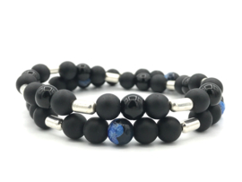 Heren armband Levi met zwarte onyx, carneool en Sterling zilveren staafjes