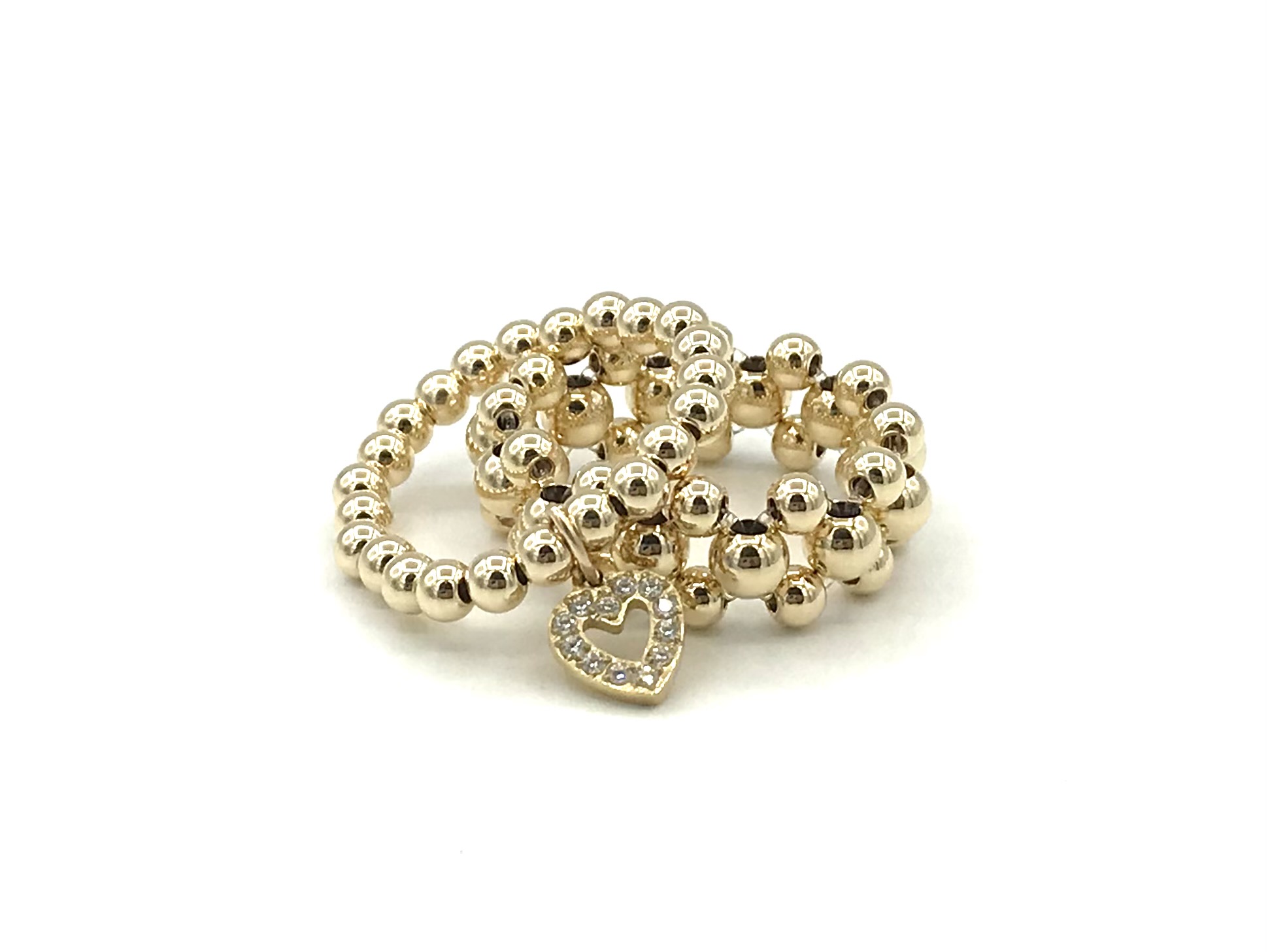 Setje stretch ring Lilla met real gold plated balletjes en hartje met zirkonia