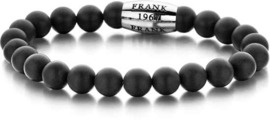 Frank 1967 7FB-0056 - Rekbare Natuurstenen Armband - Agaat steen met Stalen element - 8 mm/ 20 cm - Zilverkleurig/ Zwart