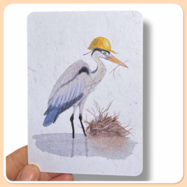 Blauwe Reiger Bouwt Nest - Mooie Postkaart