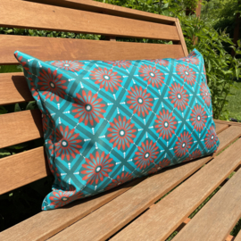 Bobby kussen - retro tuinkussen aqua rood