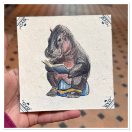 Tegel Nijlpaard - circulair tegeltje voor aan de wand