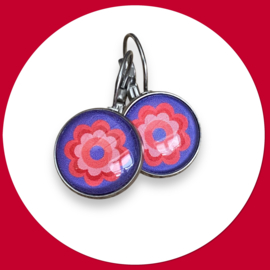Oorbel Femm retro bloem blauw