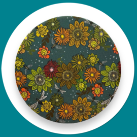 Ronde onderzetters -  bloemenprint op petrol Gerda