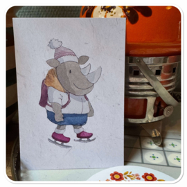 Neushoorn Kaart voor de Winter: Neushoorn op de Schaats