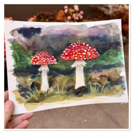 ORIGINAL - Aquarel van vliegenzwammen -handgemaakt