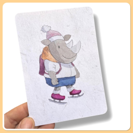 Neushoorn Kaart voor de Winter: Neushoorn op de Schaats