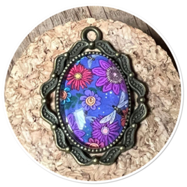 Ketting ovaal sierlijk  Gerda paars bloemen