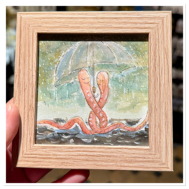 ORIGINAL - Aquarel regenwormen romantiek -handgemaakt