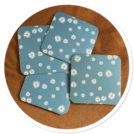 Margrieten onderzetters blauw vierkant