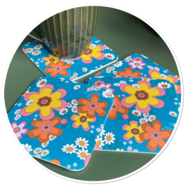 Retro onderzetters bloemen blauw