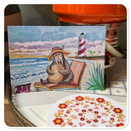 Walrus op het Strand - Grappige Kaart voor de Zomer