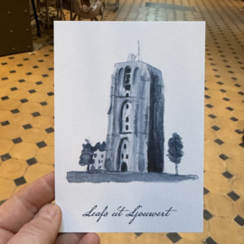 Leeuwarden Oldehove kaart -  leafs ansichtkaart blauw aquarel