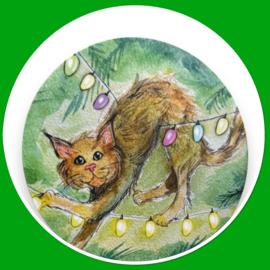 Ronde onderzetters -  Kat in boom