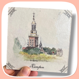 Kampen - circulaire tegel stadgezicht in aquarel