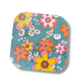 retro onderzetter Bloemen - Hermien blauw - vinyl