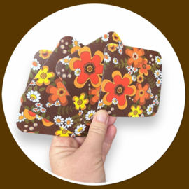 Bruin Oranje onderzetters - bloemen vintage stijl
