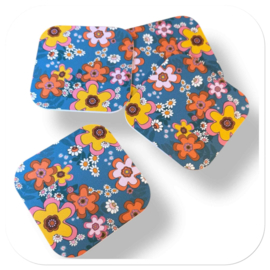 seventies onderzetters - retro forex bloemen vierkant blauw