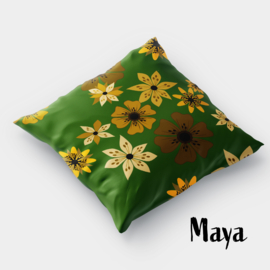 Retro Kussen - Bloemenprint groen met geel Maya