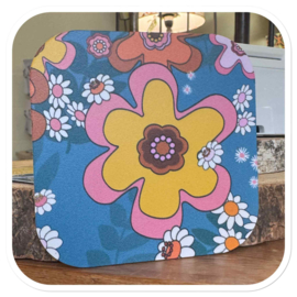 seventies onderzetters - retro forex grote bloemen vierkant blauw