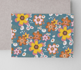 Flower Power kaart bloemen blauw